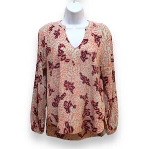 Diane Von Furstenberg Coral Silk Maiko Long Sleeve V-Neck Top size S